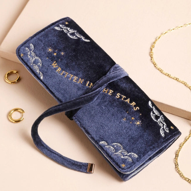 Navy Celestial Velvet Jewellery Roll