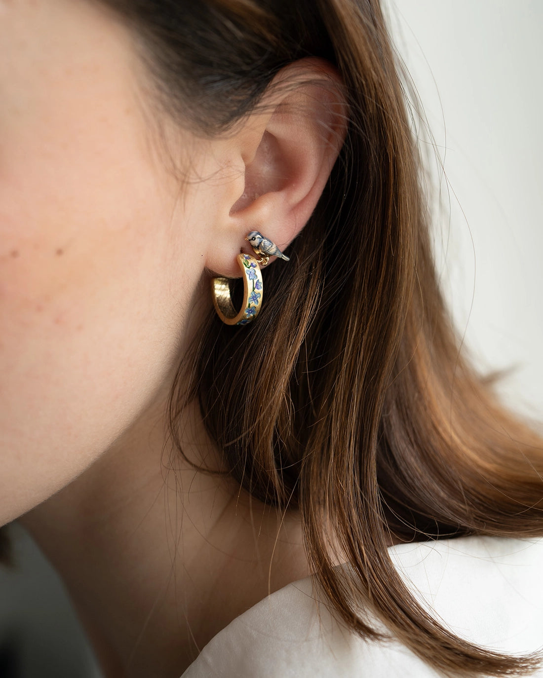 Enamel Blue Tit Stud Earrings