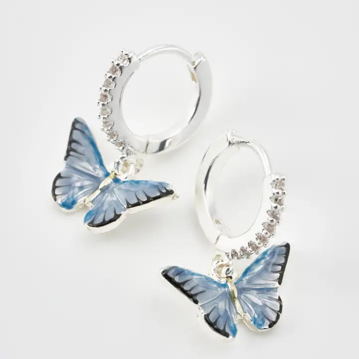 Enamel Blue Butterfly Huggie Earrings