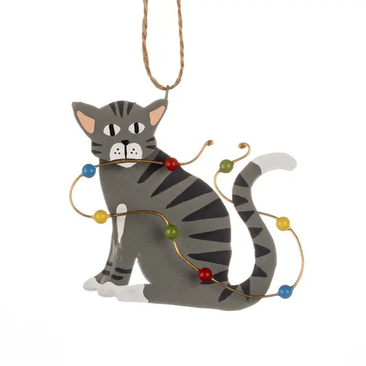 Grey Cat With Lights Ornament