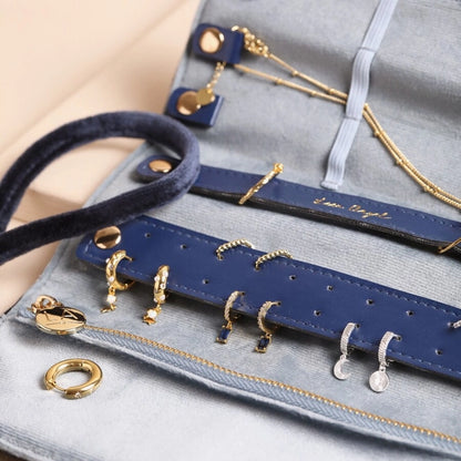 Navy Celestial Velvet Jewellery Roll