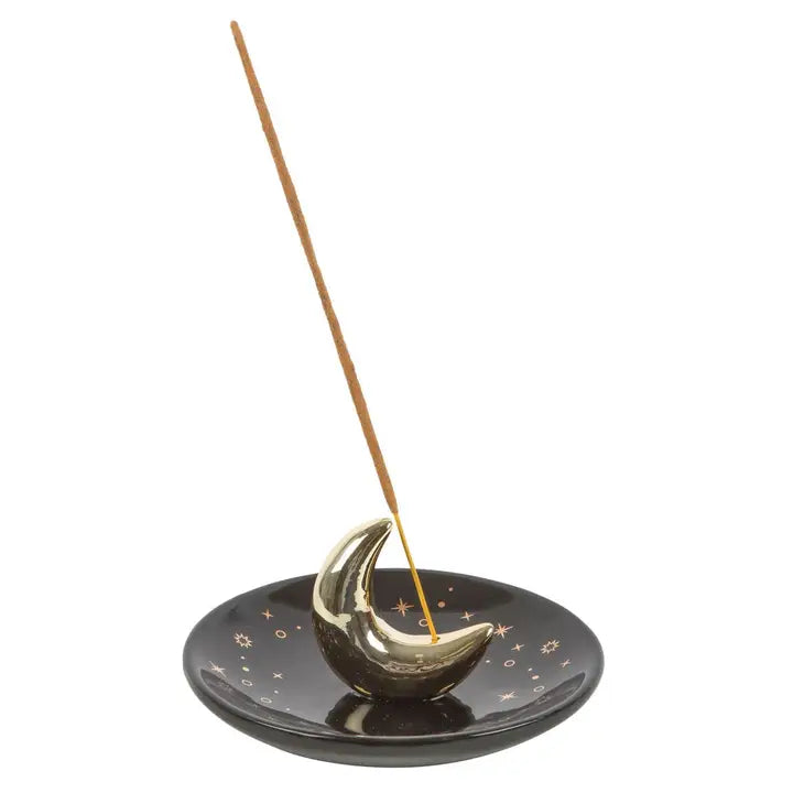 Gold Crescent Moon Ceramic Incense Stick Holder