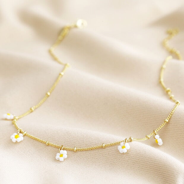 Beaded Daisy Satellite Chain Necklace