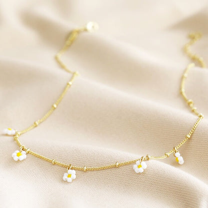 Beaded Daisy Satellite Chain Necklace