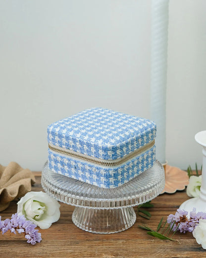 Mini Houndstooth Jewellery Box Blue