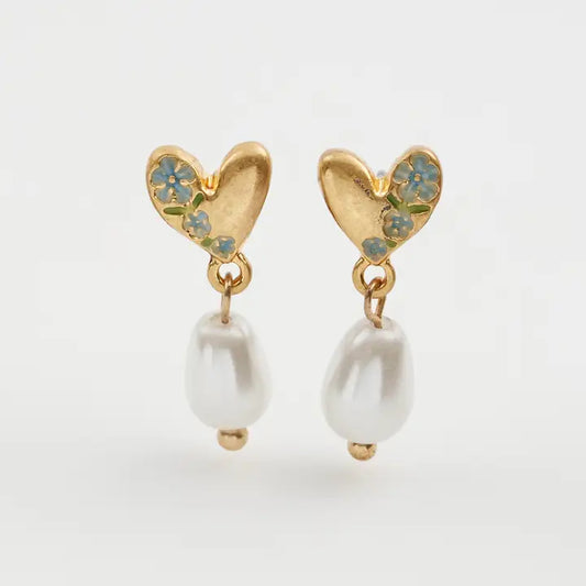 Forget-Me-Not Heart & Pearl Earrings