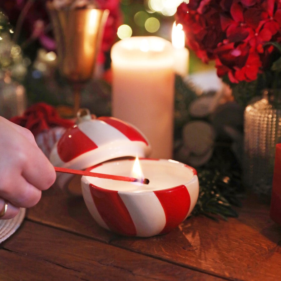 Candy Cane Stripe Cinnamon Bauble Candle SALE