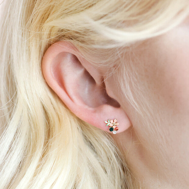 Crystal and Enamel Flower Stud Earrings