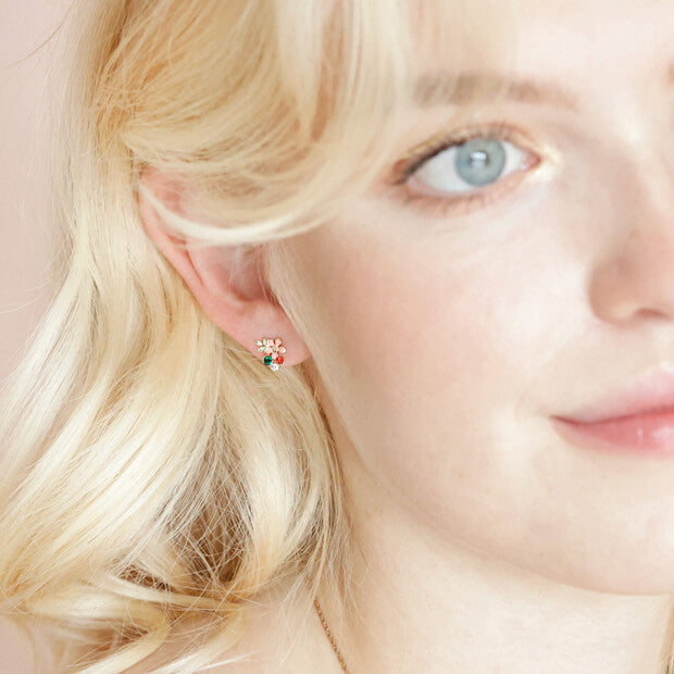 Crystal and Enamel Flower Stud Earrings