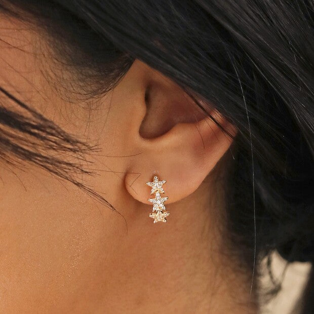 Crystal Triple Star Huggie Hoop Earrings