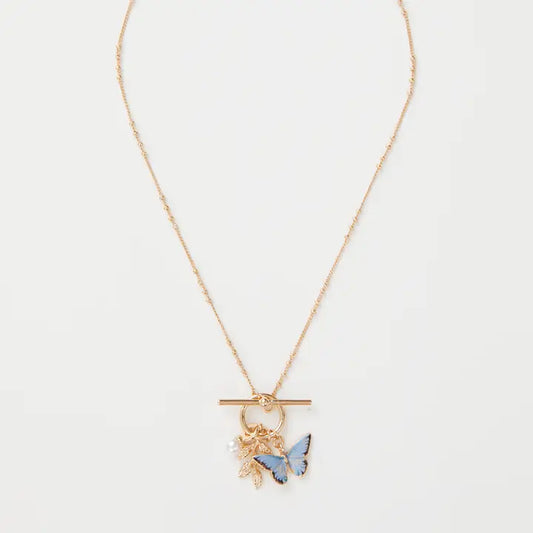 Enamel Butterfly & Leaf Charm Necklace