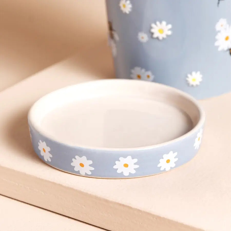 Blue Floral Bee Planter and Tray