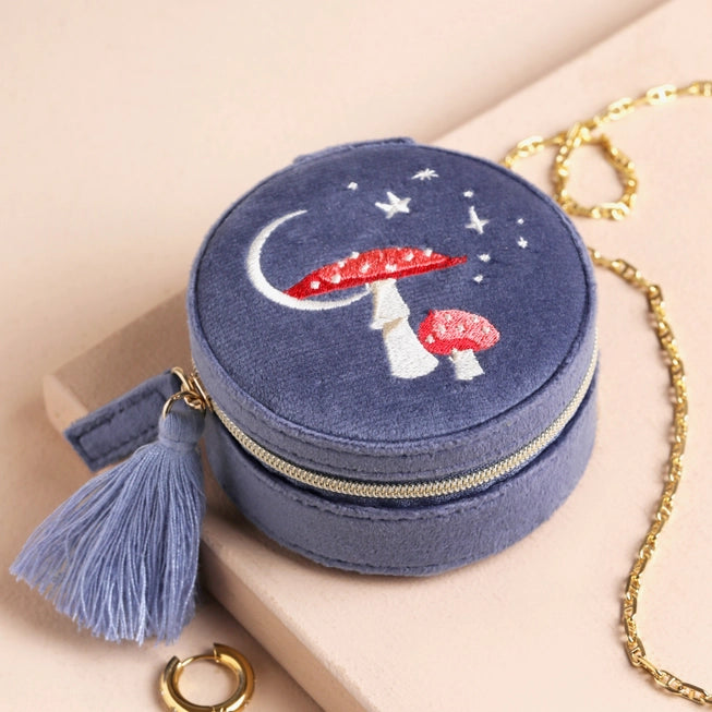 Moonrise Mini Round Velvet Jewellery Case Blue