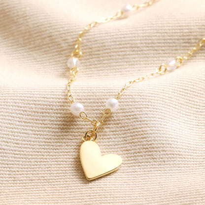 Beaded Pearl Heart Pendant Necklace