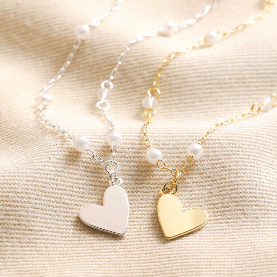 Beaded Pearl Heart Pendant Necklace