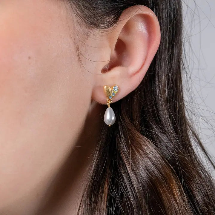 Forget-Me-Not Heart & Pearl Earrings