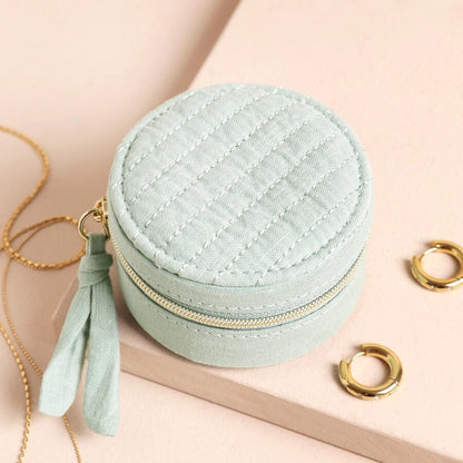 Quilted Mini Round Jewellery Case Mint