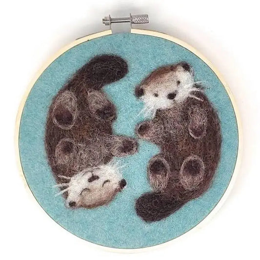 Otters in A Hoop Needle Felting Craft Kit