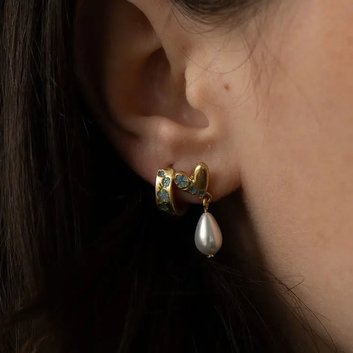 Forget-Me-Not Heart & Pearl Earrings