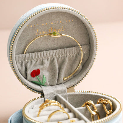 Embroidered Flowers Mini Round Jewellery Case