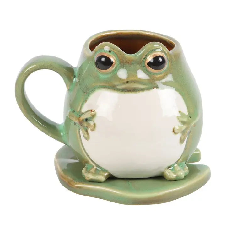 Frog Shaped Mug + Lily Pad Saucer