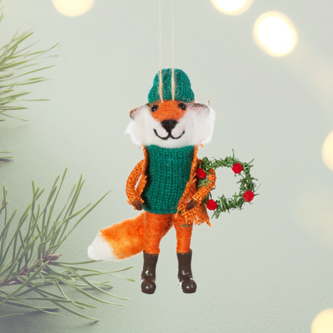 Fox With Wreath Felt Decoration