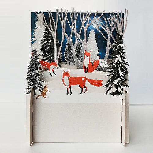 Pop Up Card Snowy Woods Foxes & Squirel