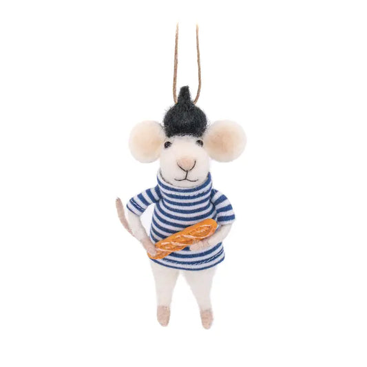 French Mouse with Baguette Felt Decoration