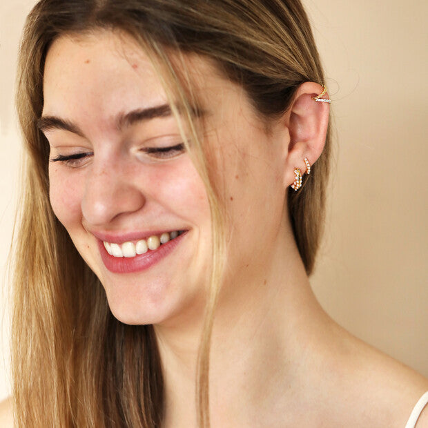Irregular Crystal and Pearl Huggie Hoop Earrings
