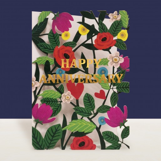 Card Happy Anniversary Gold Flowers Cut Out Card