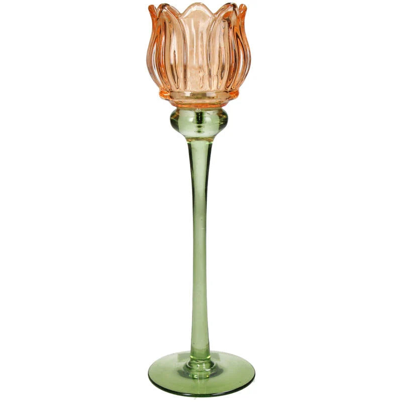 Glass Candlestick Flower - Orange