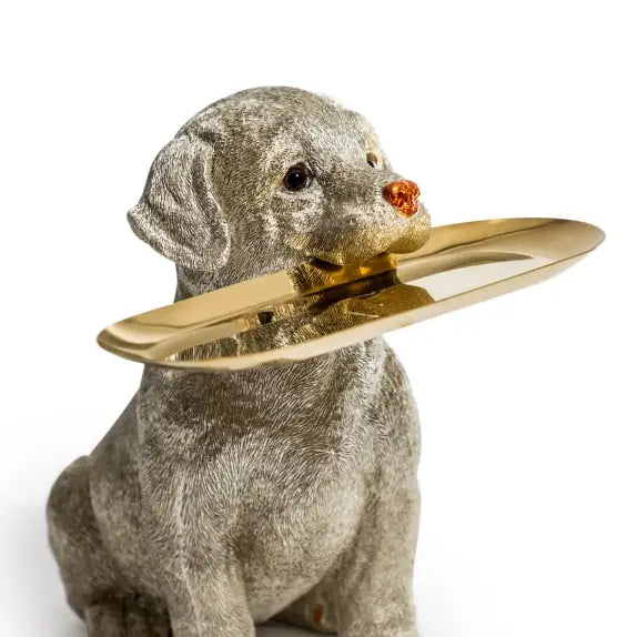 Antique Silver Labrador Holding Gold Tray