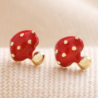 Red Enamel Mushroom Stud Earrings