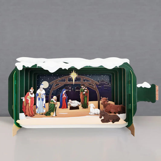 Pop Up Card Green Bottle Nativity