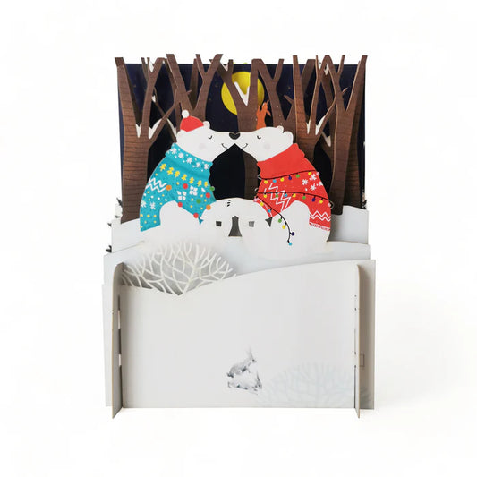 Pop Up Card Christmas Polar Bears Eskimo Kissing