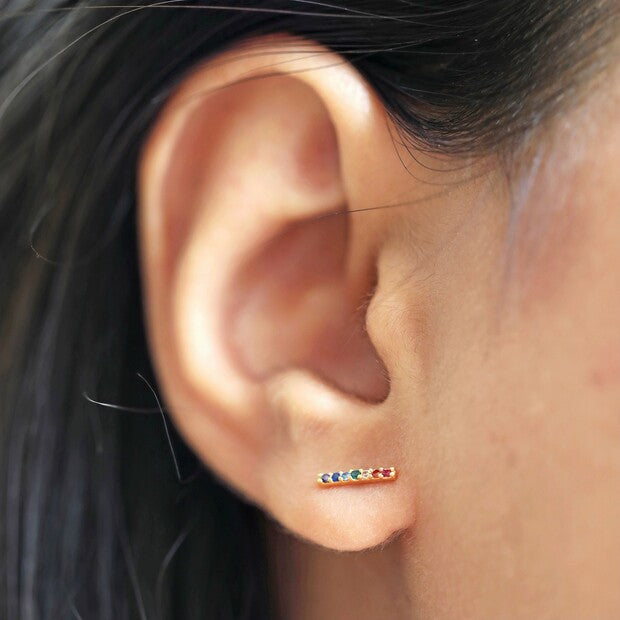 Rainbow Crystal Bar Stud Earring