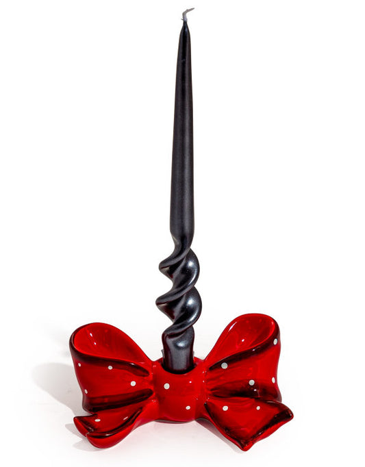 Red Ribbon Bow Ceramic Candle Holder