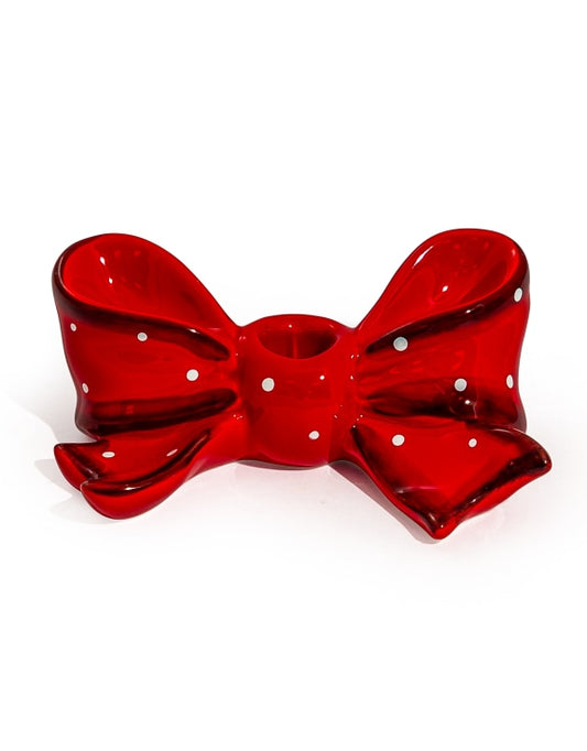Red Ribbon Bow Ceramic Candle Holder