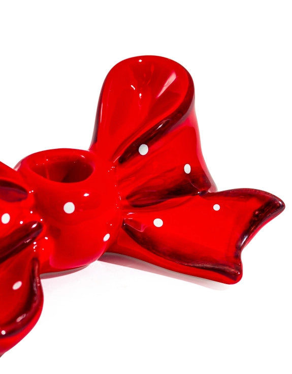 Red Ribbon Bow Ceramic Candle Holder
