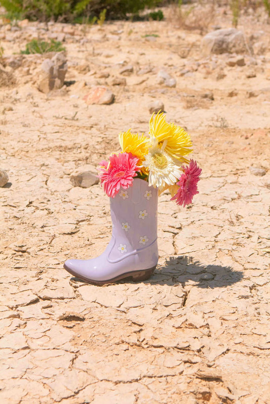 Purple Rodeo Cowboy Boot Vase