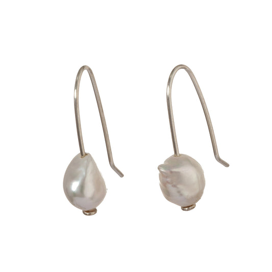 Medium Pearl and Silver Drop Earrings