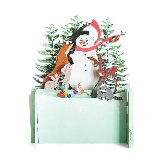 Pop Up Card Animals Making Snowman