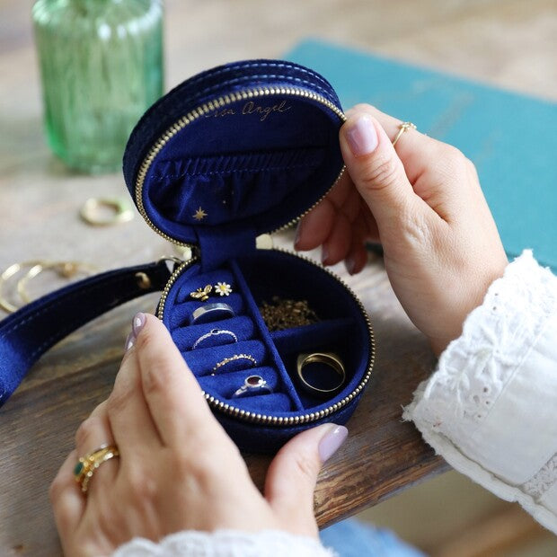 Starry Night Velvet Round Jewellery Case Navy