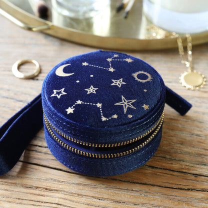 Starry Night Velvet Round Jewellery Case Navy