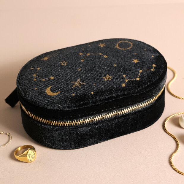 Starry Night Velvet Oval Jewellery Case