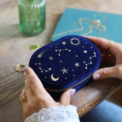 Starry Night Velvet Oval Jewellery Case