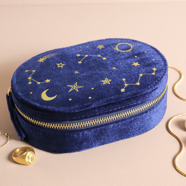 Starry Night Velvet Oval Jewellery Case