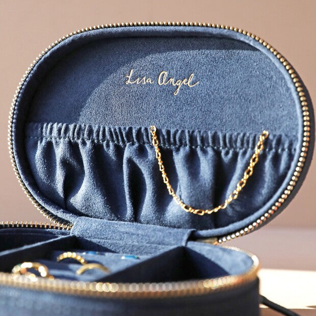 Navy Sun and Moon Embroidered Oval Jewellery Case