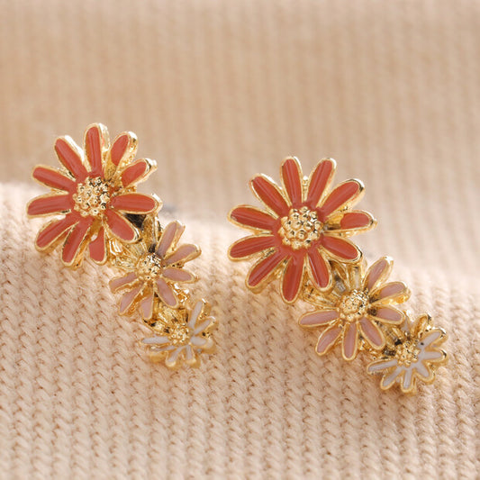 Triple Enamel Flower Stud Earrings