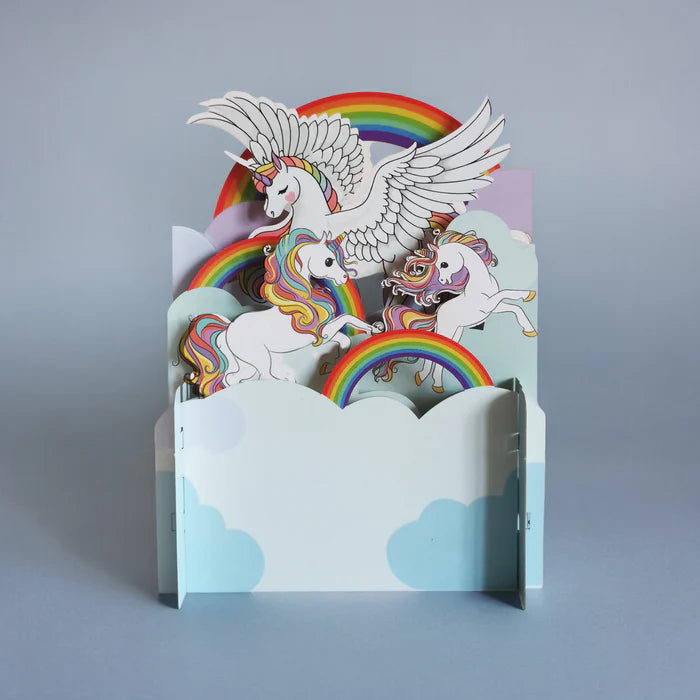 Pop Up Card Unicorns & Rainbows In Clouds